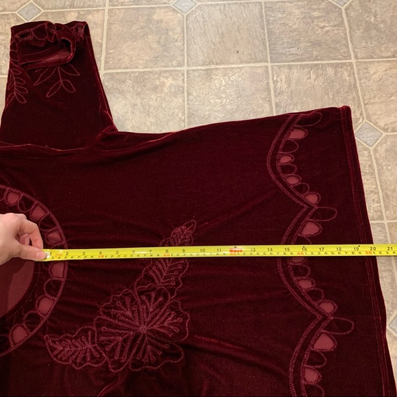 Cherry Krave Crushed Velvet/Velour Deep Red Shirt - Picture 8 of 9